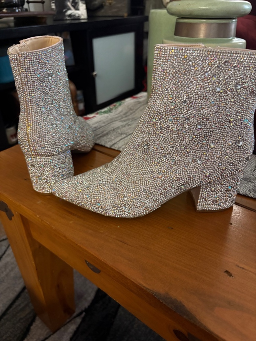 Betsey Johnson Crystal Embellished Silver Ankle Boots - Women